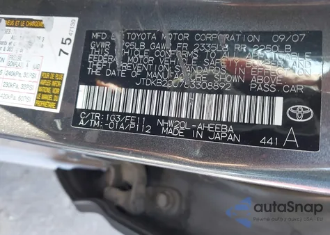 2008 Toyota Prius from USA, damaged, VIN JTDKB20U783308892